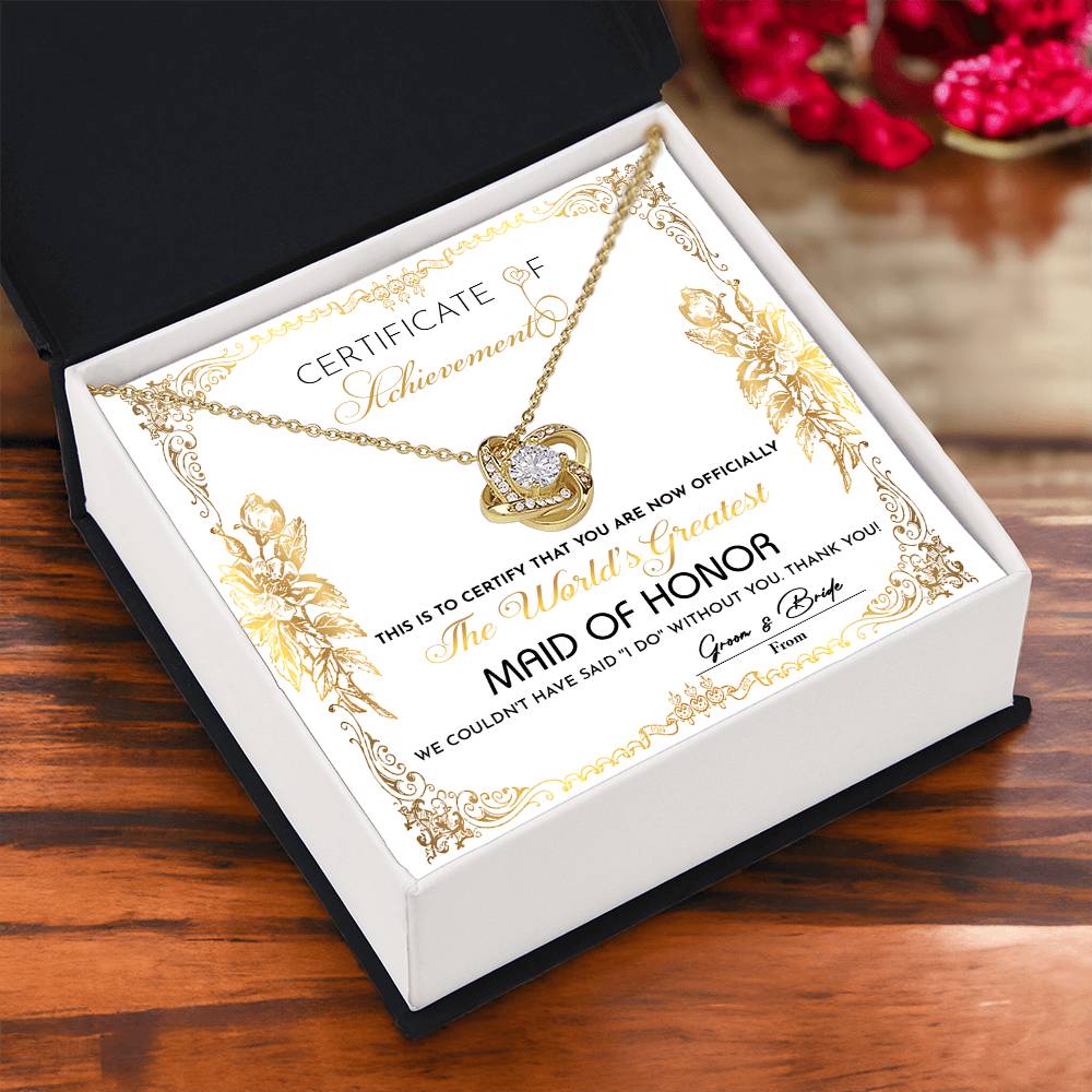 Certificate Of Achievement - Love Knot Necklace For Maid Of Honor