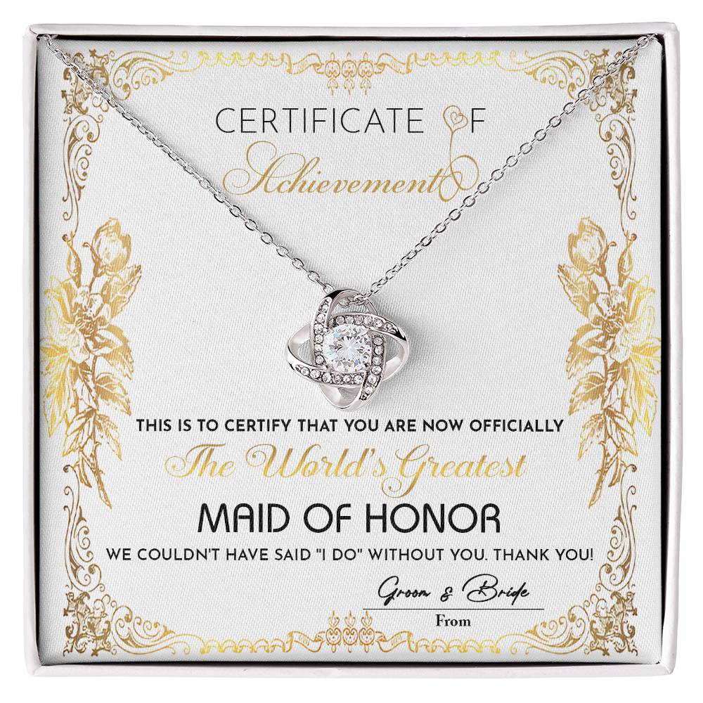 Certificate Of Achievement - Love Knot Necklace For Maid Of Honor