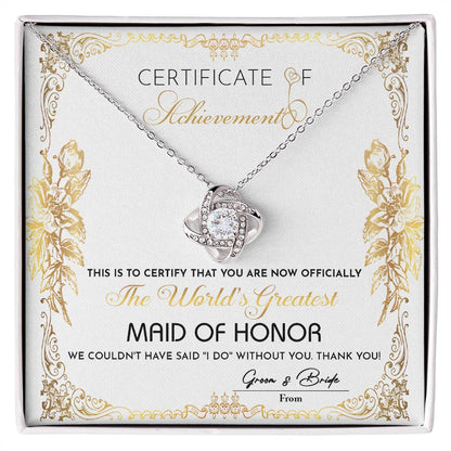 Certificate Of Achievement - Love Knot Necklace For Maid Of Honor