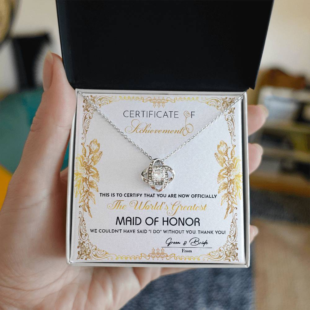 Certificate Of Achievement - Love Knot Necklace For Maid Of Honor