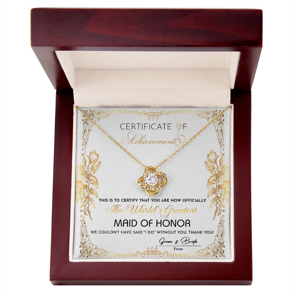 Certificate Of Achievement - Love Knot Necklace For Maid Of Honor