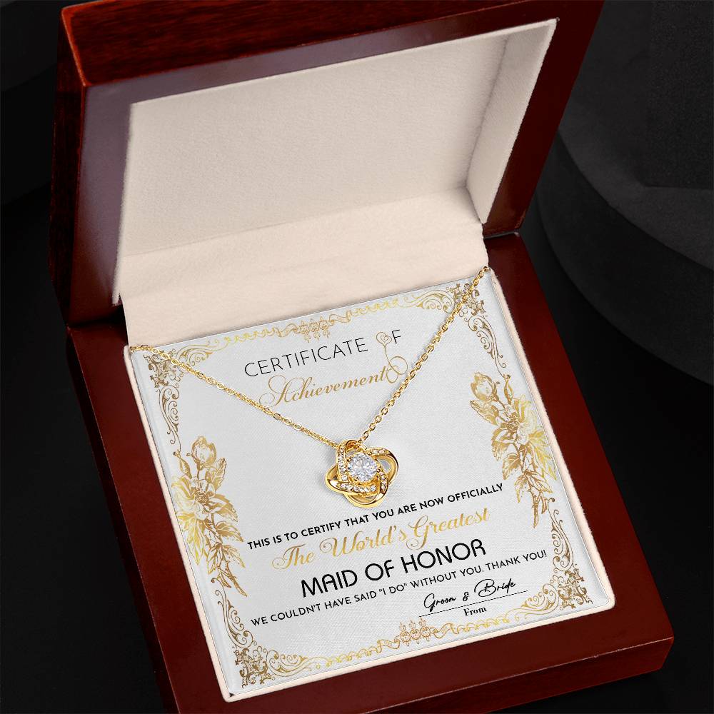 Certificate Of Achievement - Love Knot Necklace For Maid Of Honor