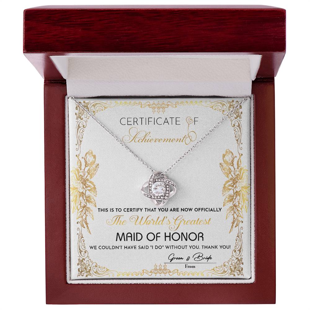 Certificate Of Achievement - Love Knot Necklace For Maid Of Honor