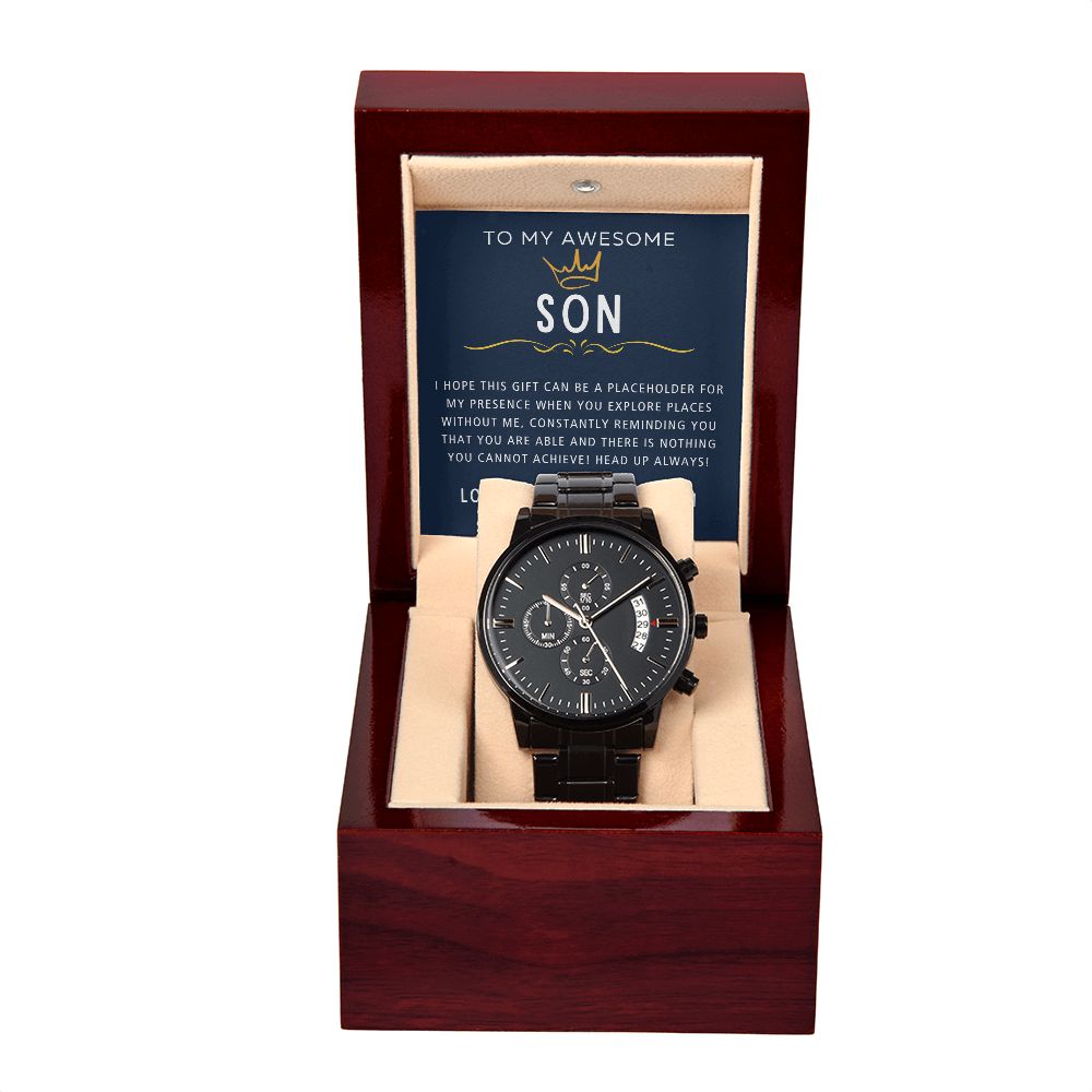 Heads Up Always - Black Chronograph Watch For Son