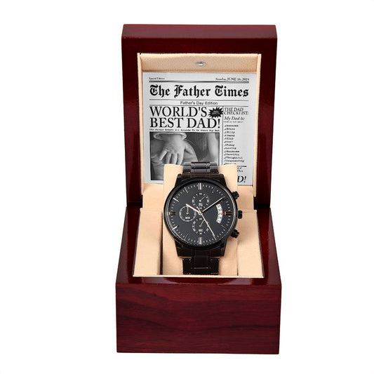 The Father Times - Black Chronograph Watch For Dad