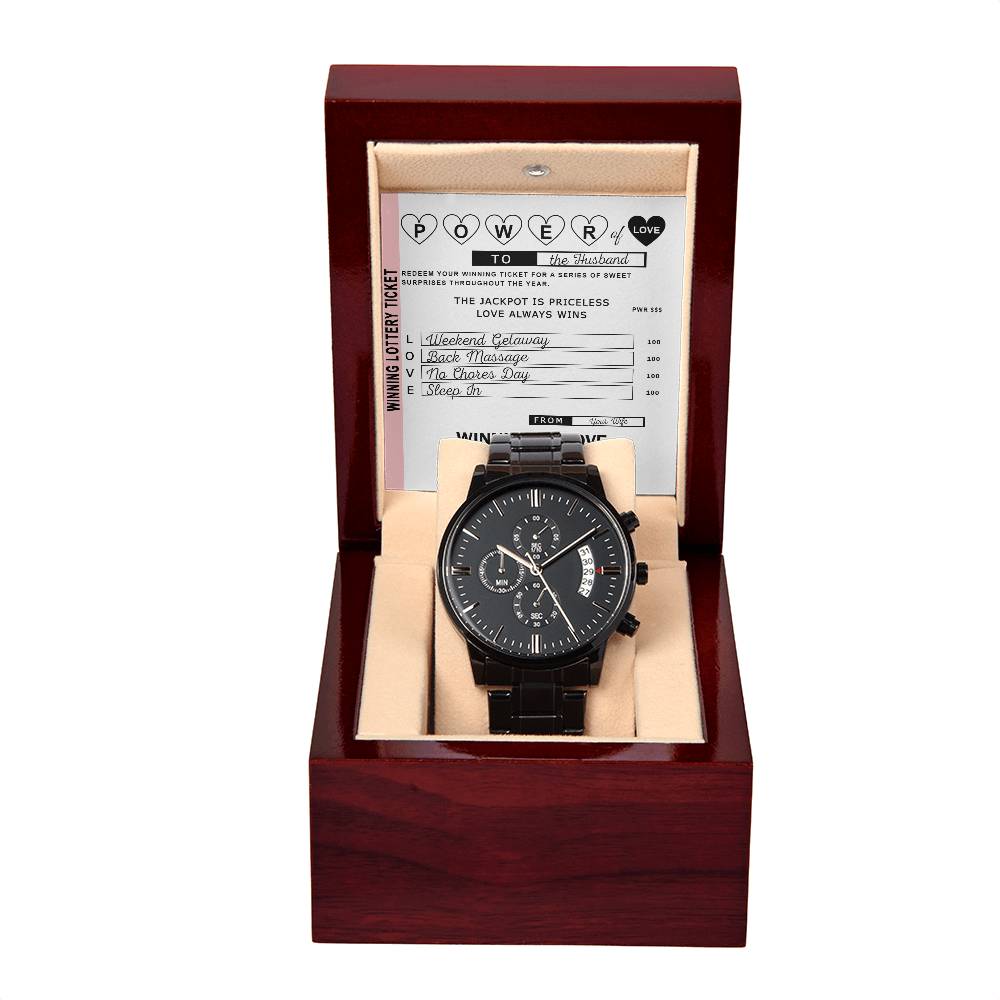 Power Of Love - Black Chronograph Watch For Husband