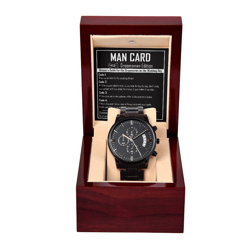 Man Card - Black Chronograph Watch For Groomsman