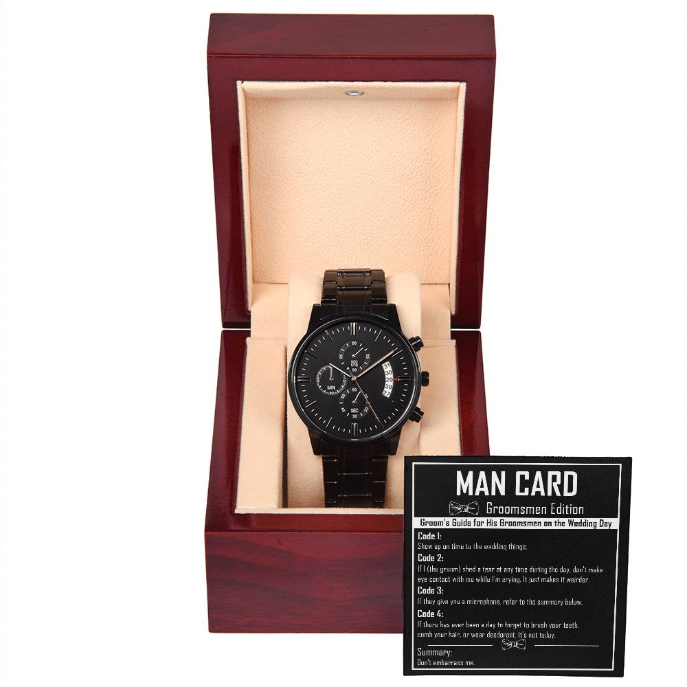 Man Card - Black Chronograph Watch For Groomsman