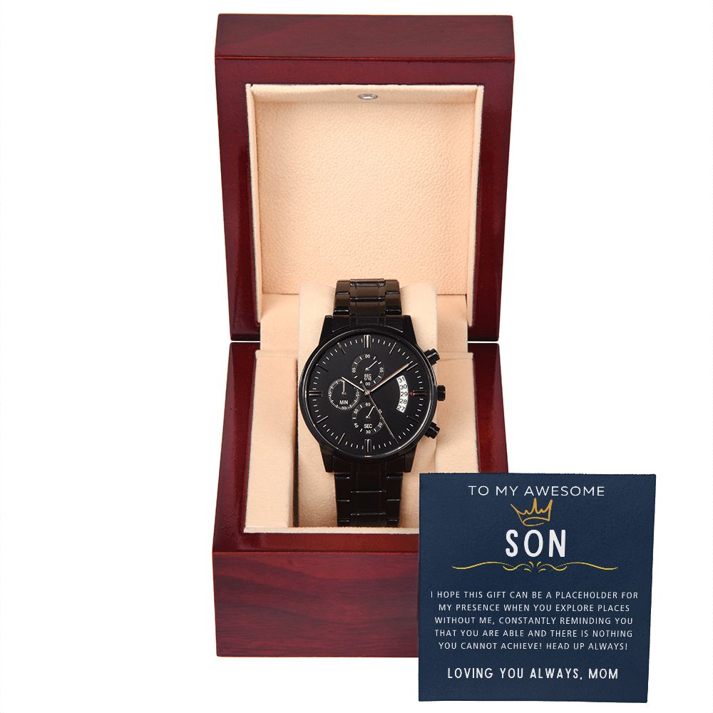 Heads Up Always - Black Chronograph Watch For Son