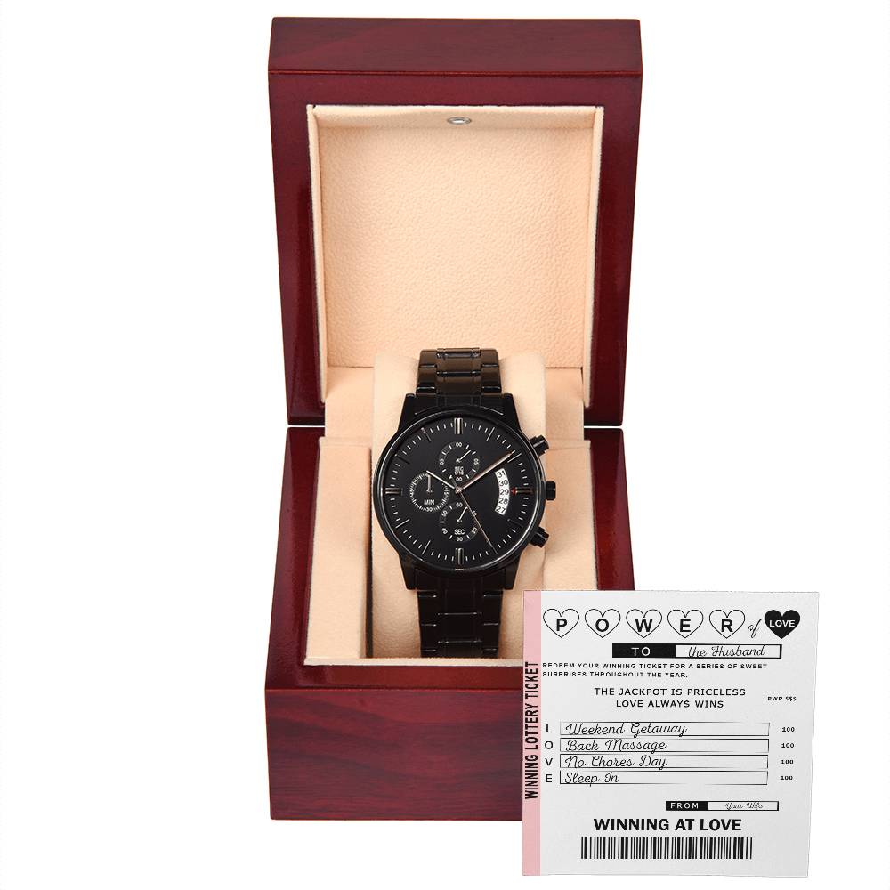 Power Of Love - Black Chronograph Watch For Husband