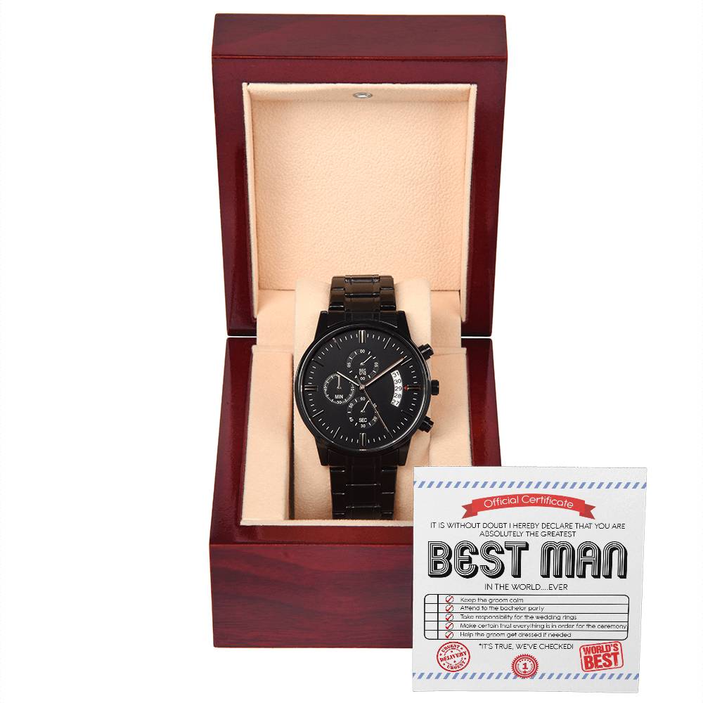 Official Certificate - Black Chronograph Watch For The Greatest Best Man