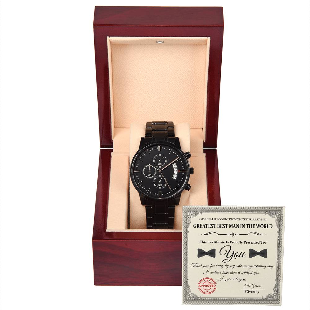 Greatest Best Man -  Black Chronograph Watch For Best Man