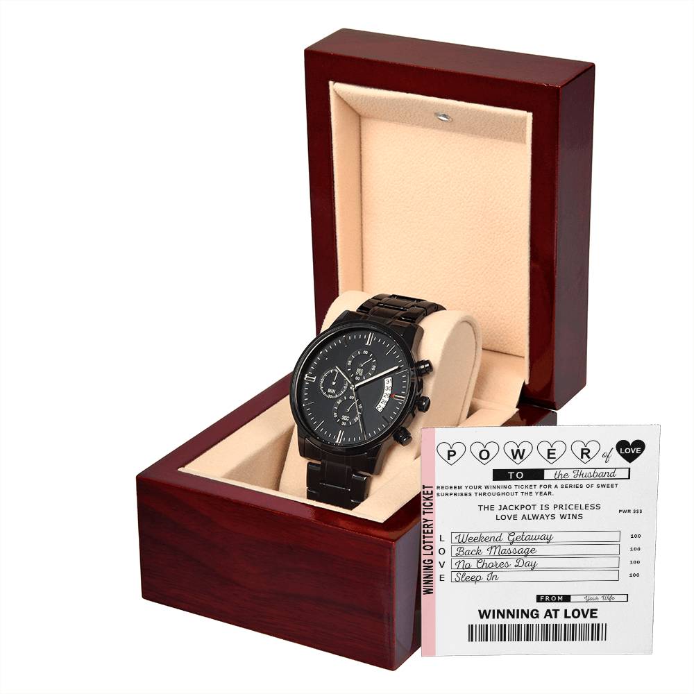 Power Of Love - Black Chronograph Watch For Husband