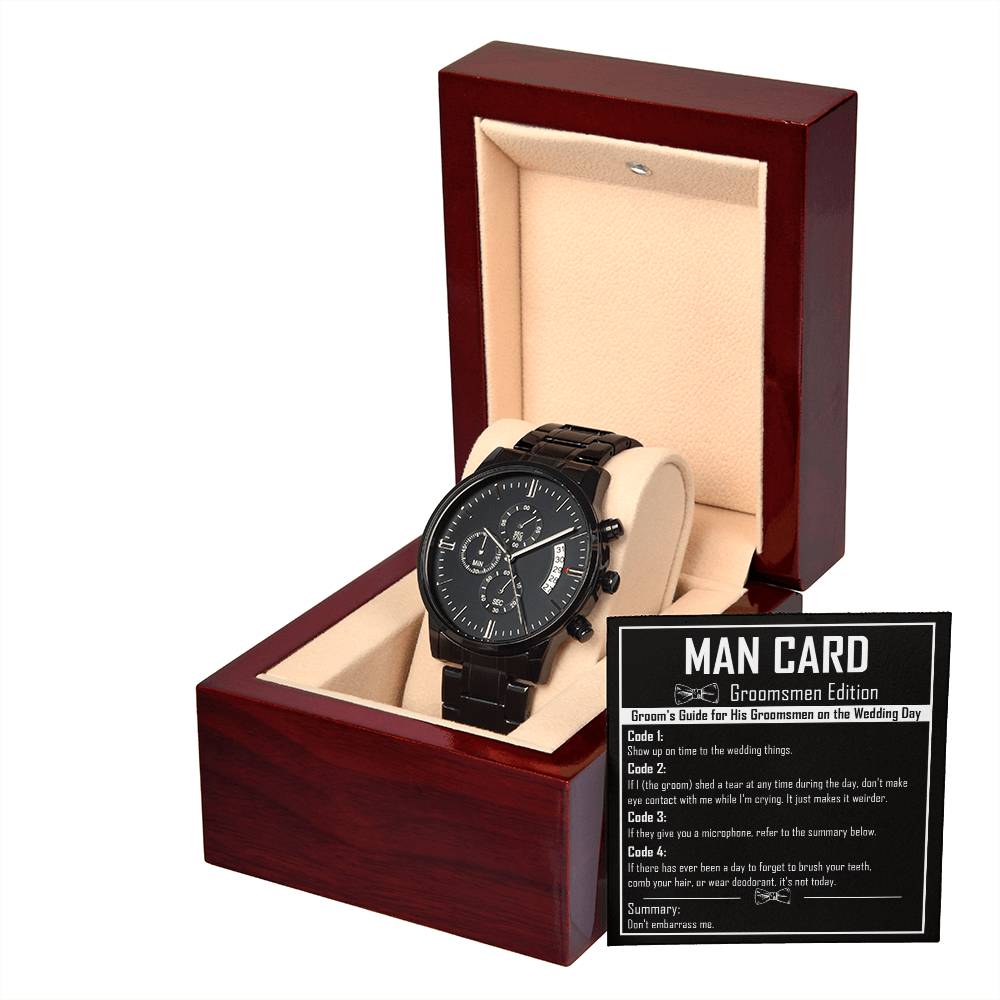 Man Card - Black Chronograph Watch For Groomsman