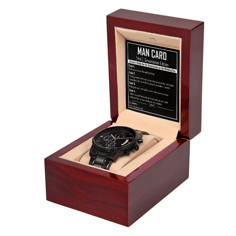 Man Card - Black Chronograph Watch For Groomsman