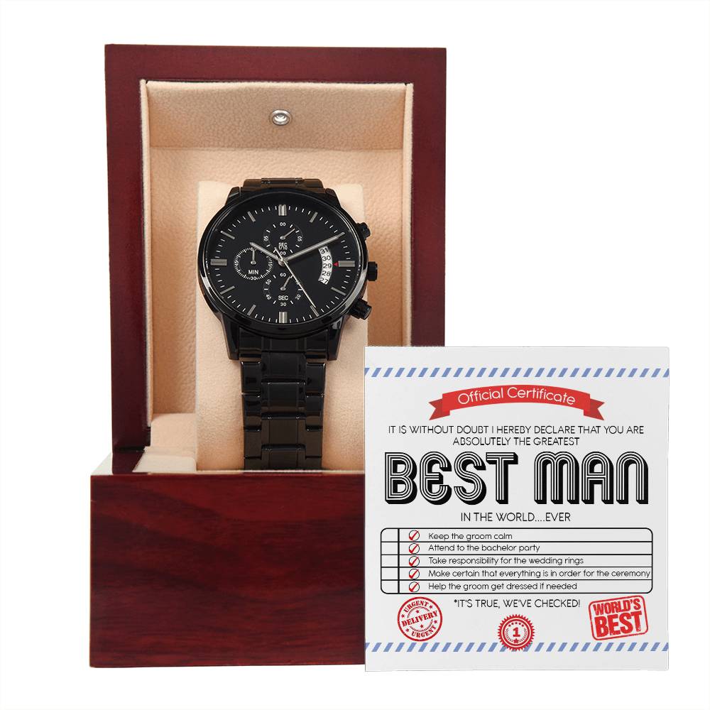 Official Certificate - Black Chronograph Watch For The Greatest Best Man