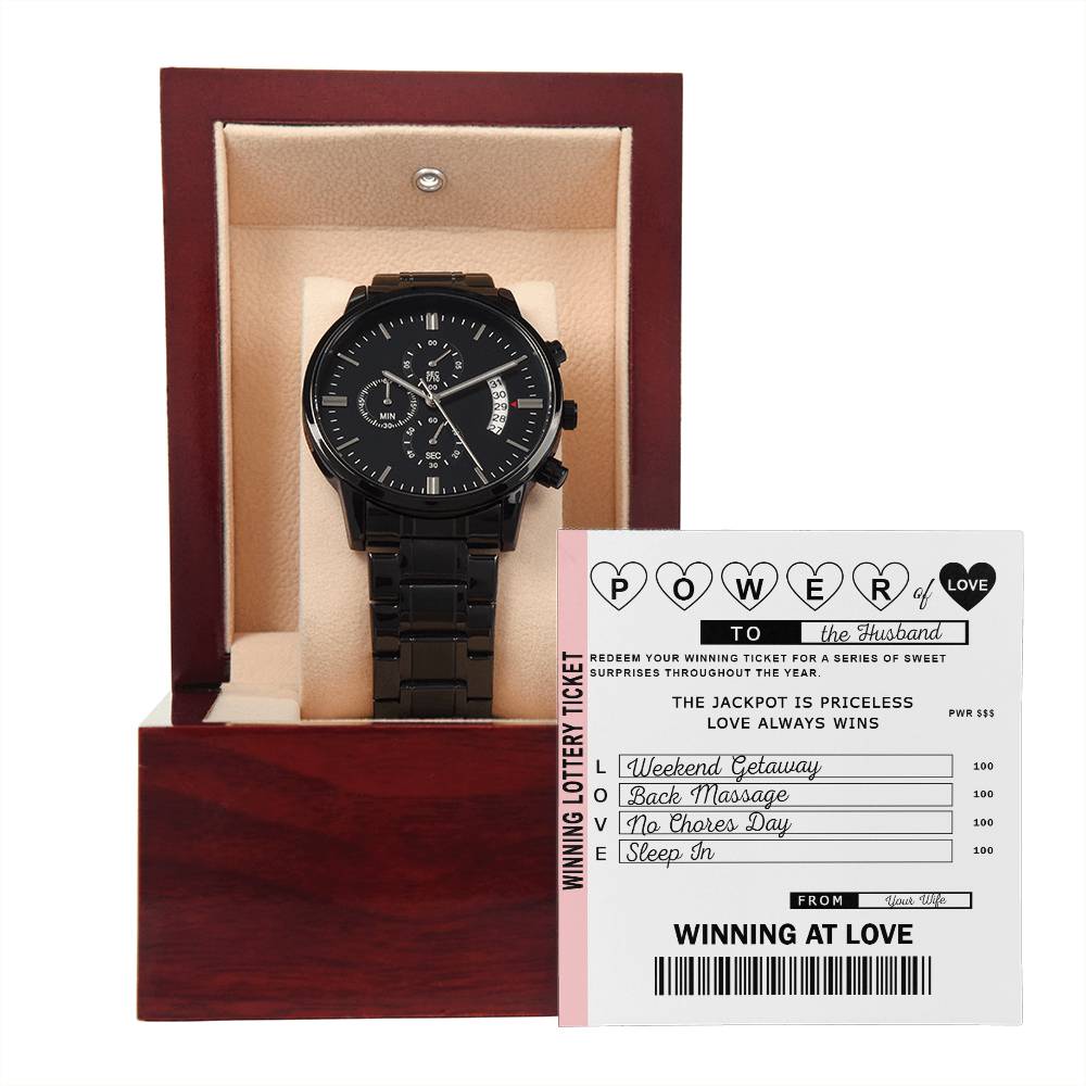 Power Of Love - Black Chronograph Watch For Husband