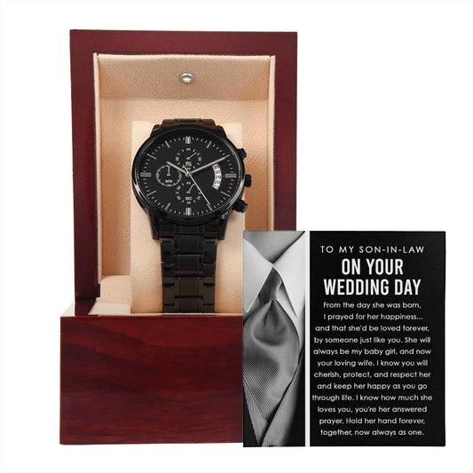 Hold Her Hand Forever - Black Chronograph Watch For Son-In-Law