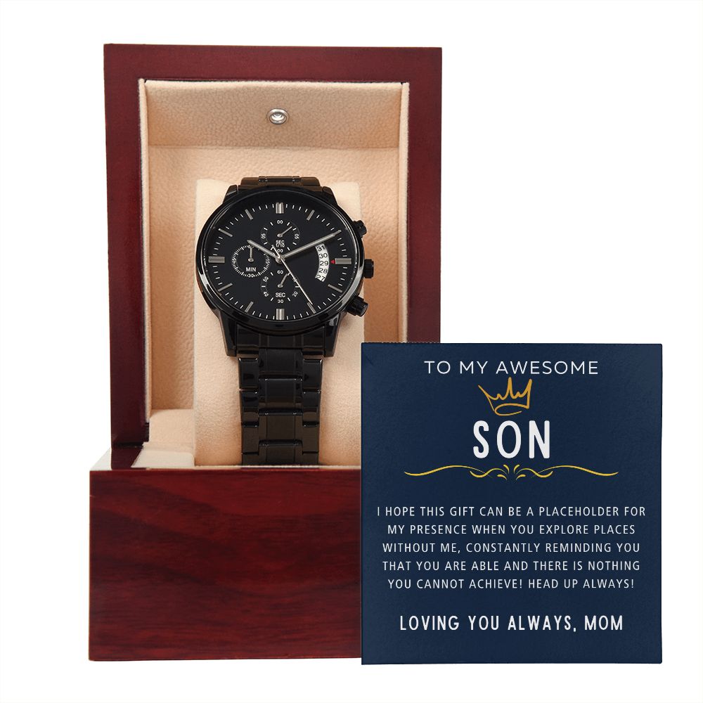 Heads Up Always - Black Chronograph Watch For Son