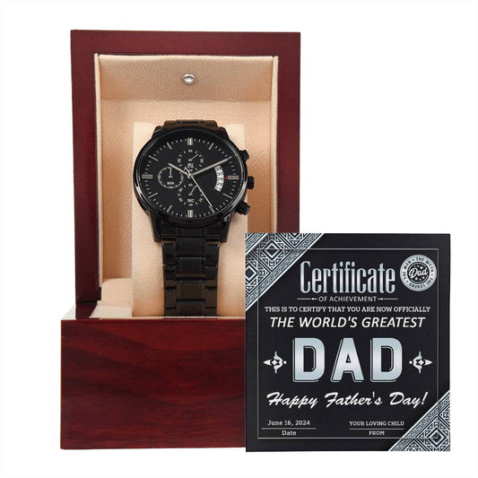 Certificate Of Achievement - Black Chronograph Watch For Dad