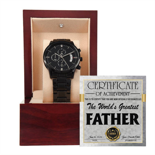 World's Greatest Father - Black Chronograph Watch For Dad