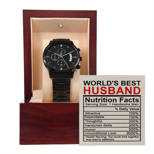 Nutrition Facts - Black Chronograph Watch For World's Best Husband