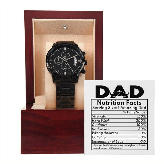 Nutrition Facts - Black Chronograph Watch For Dad