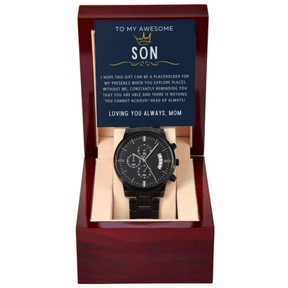 Heads Up Always - Black Chronograph Watch For Son
