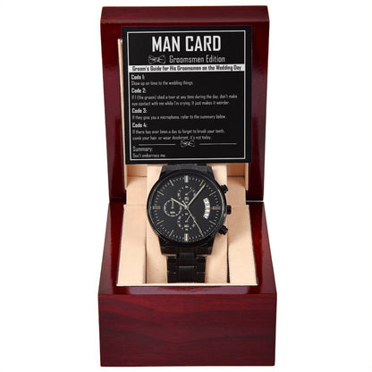 Man Card - Black Chronograph Watch For Groomsman