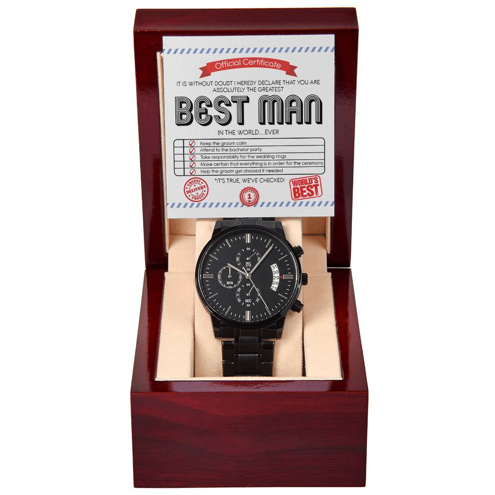 Official Certificate - Black Chronograph Watch For The Greatest Best Man