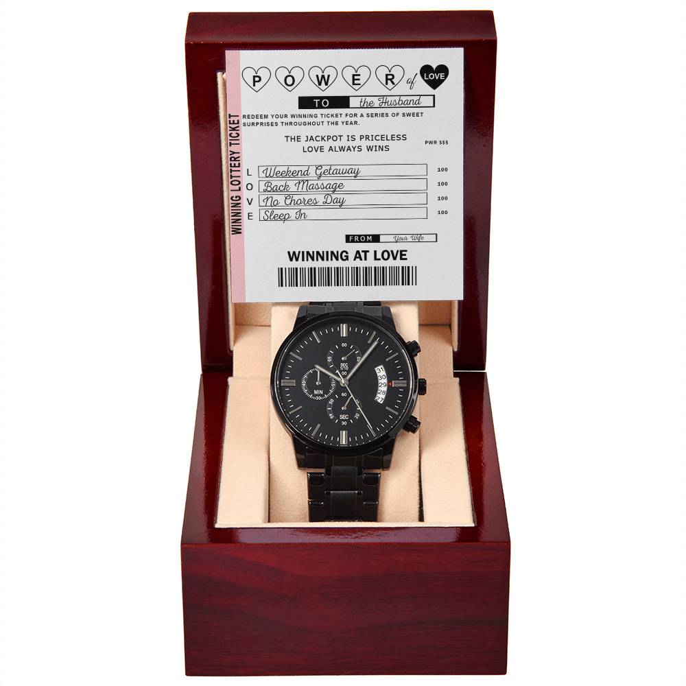 Power Of Love - Black Chronograph Watch For Husband