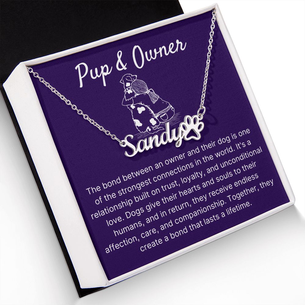 Pup & Owner Bond - Personalized Name Necklace With Paw Character