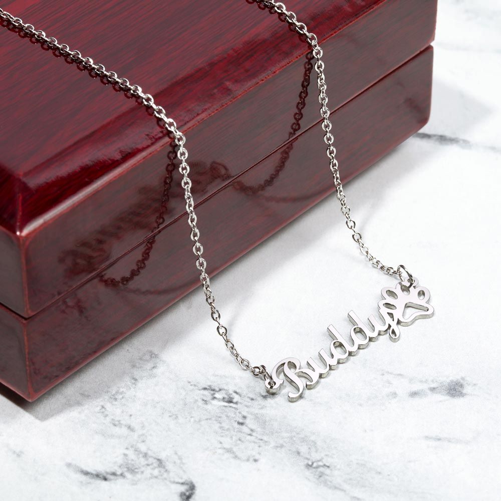 Pup & Owner Bond - Personalized Name Necklace With Paw Character