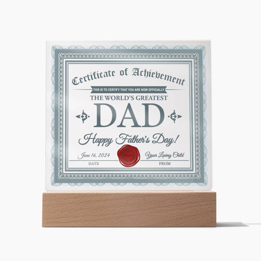 Father's Day Certificate - Acrylic Display Centerpiece For Dad