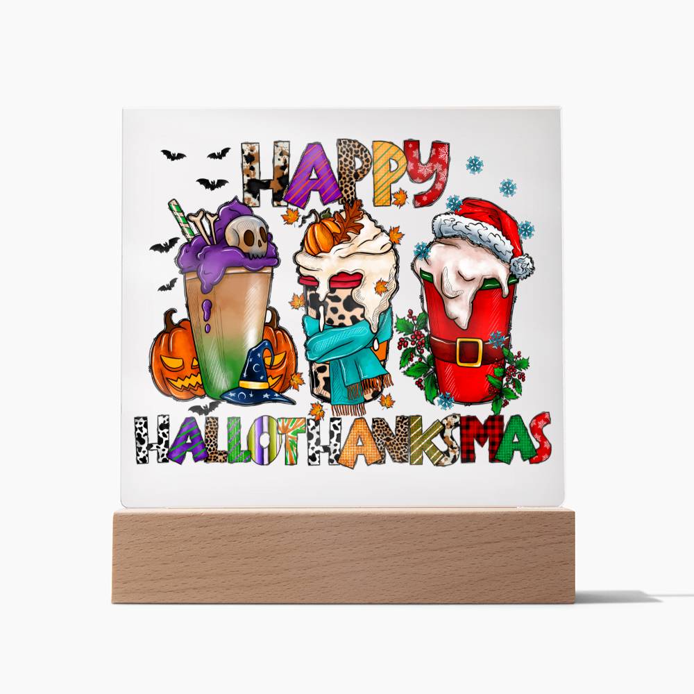 HappyHalloThanksMas - Festive Acrylic Display Centerpiece