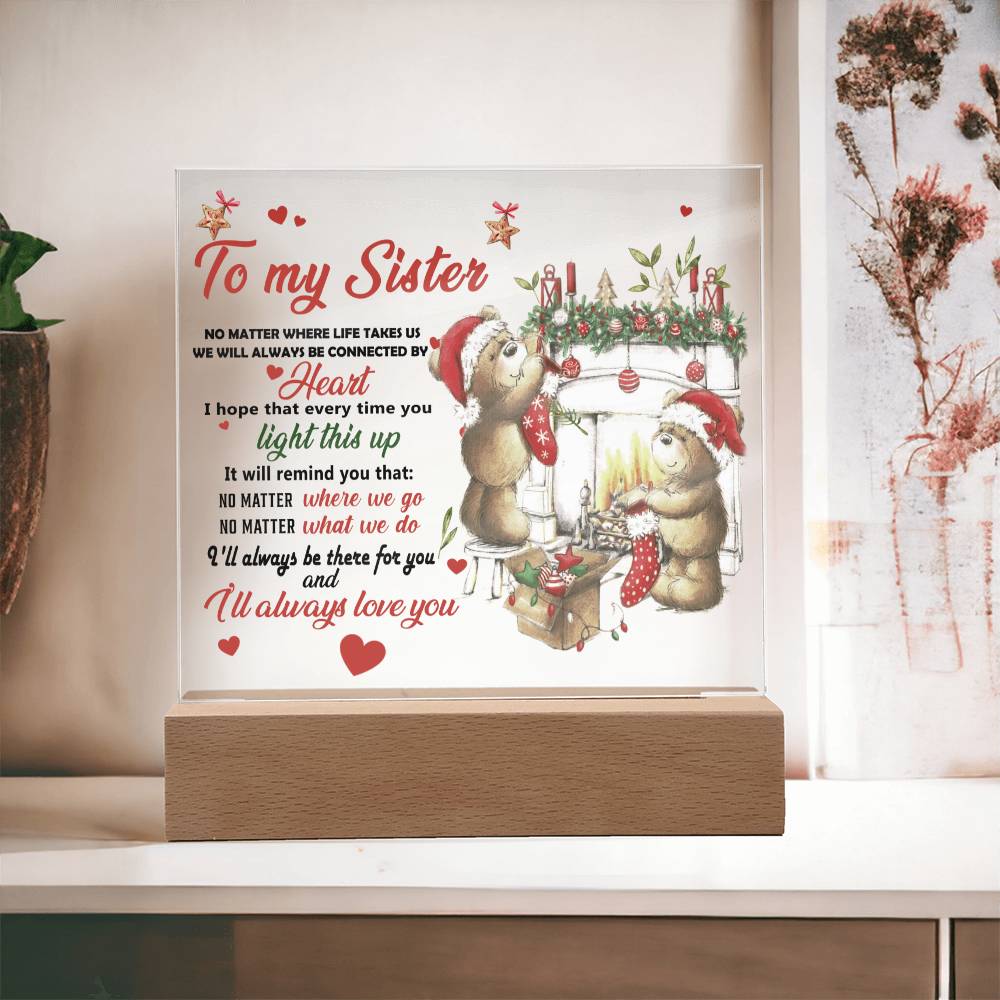 Connected By Heart - Christmas-Themed Acrylic Display Centerpiece For Sister