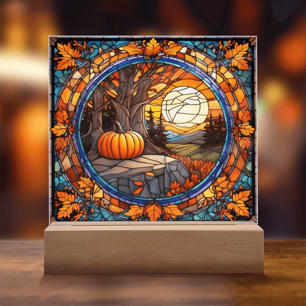 Stained Glass Thanksgiving Landscape - Thanksgiving-Themed Acrylic Display Centerpiece