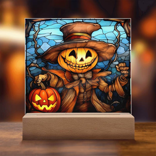 Pumpkin Ghost Stained Glass Halloween-Themed Acrylic Display Centerpiece