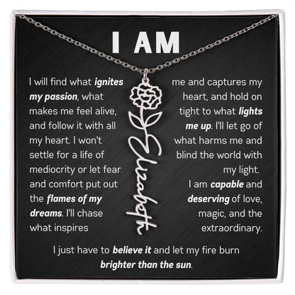The "I Am" Name Necklace - Customize With Your Name & Birth Flower 🌼