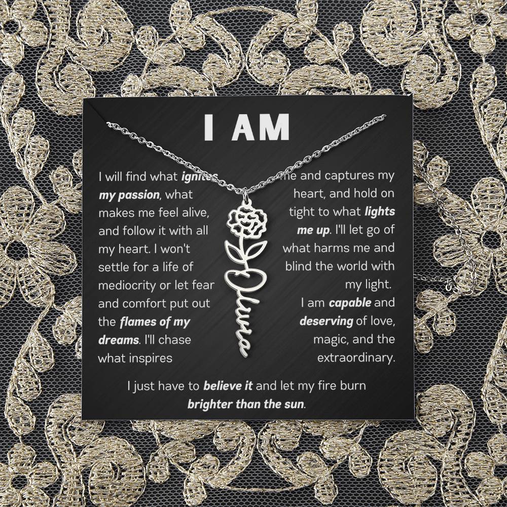 The "I Am" Name Necklace - Customize With Your Name & Birth Flower 🌼