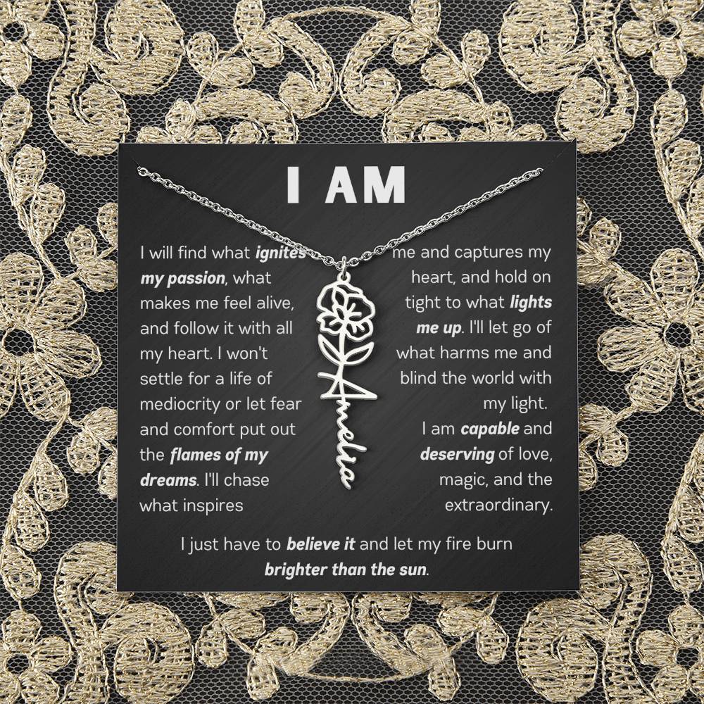 The "I Am" Name Necklace - Customize With Your Name & Birth Flower 🌼