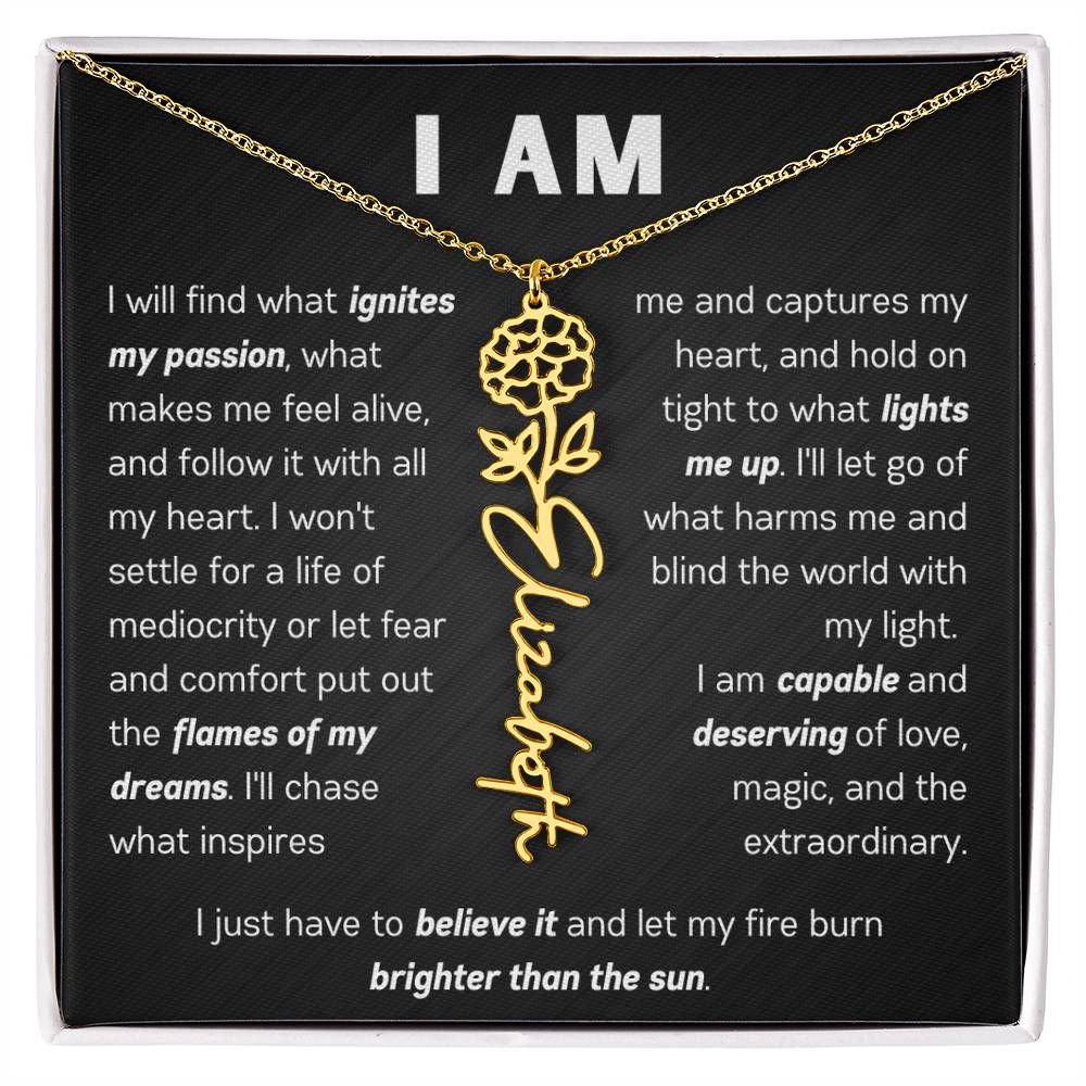 The "I Am" Name Necklace - Customize With Your Name & Birth Flower 🌼