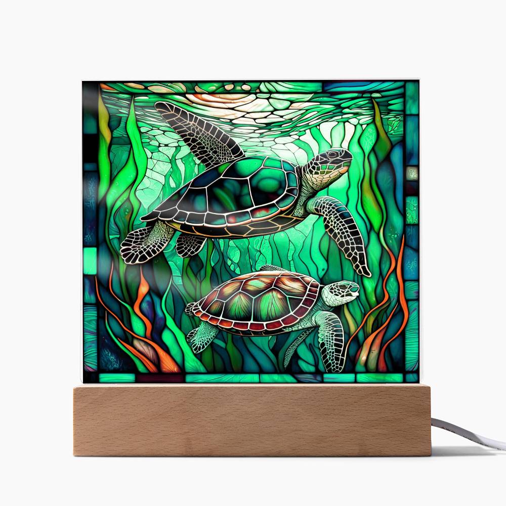 Stained Glass Sea Turtles Acrylic Display Centerpiece
