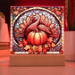 Stained Glass Turkey and Pumpkin Harvest - Thanksgiving-Themed Acrylic Display Centerpiece