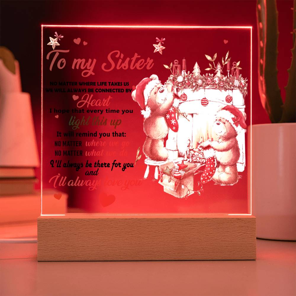 Connected By Heart - Christmas-Themed Acrylic Display Centerpiece For Sister