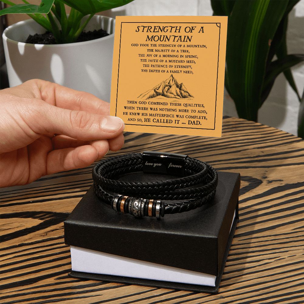 Strength Of A Mountain - Vegan Leather Bracelet For Dad