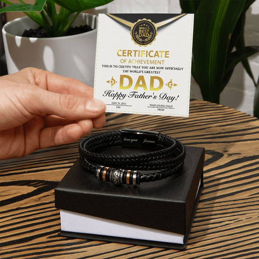 World's Greatest Dad Certificate - Vegan Leather Bracelet For Dad