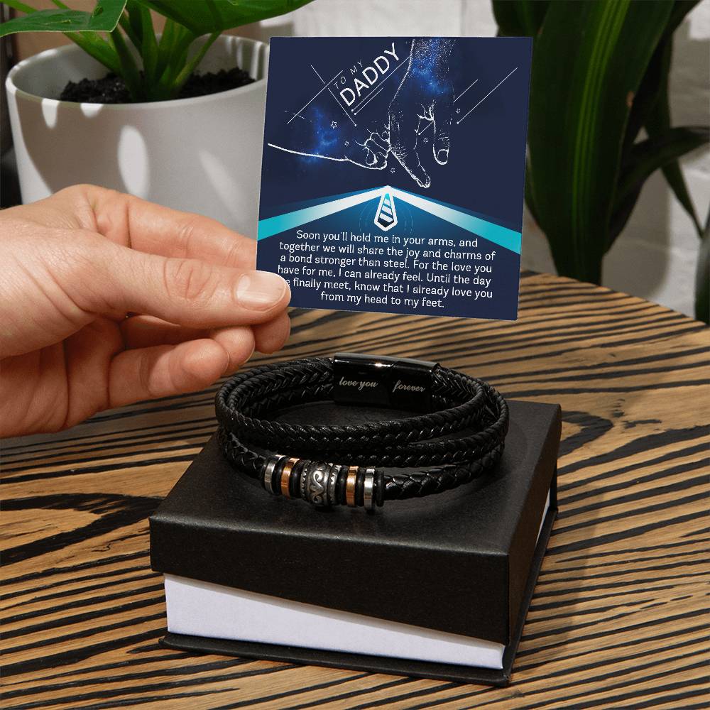 Stronger Than Steel - Vegan Leather Bracelet For Daddy-To-Be