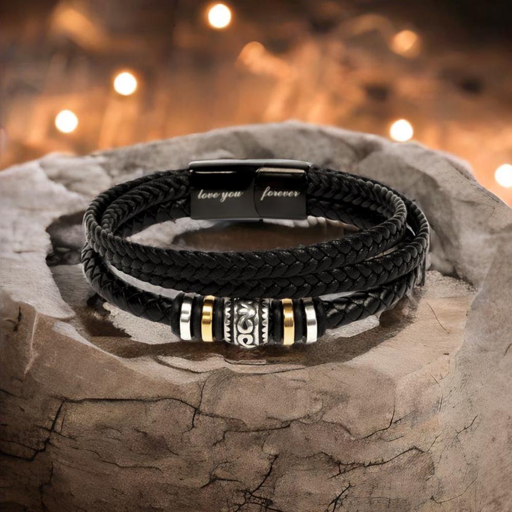 Strength Of A Mountain - Vegan Leather Bracelet For Dad