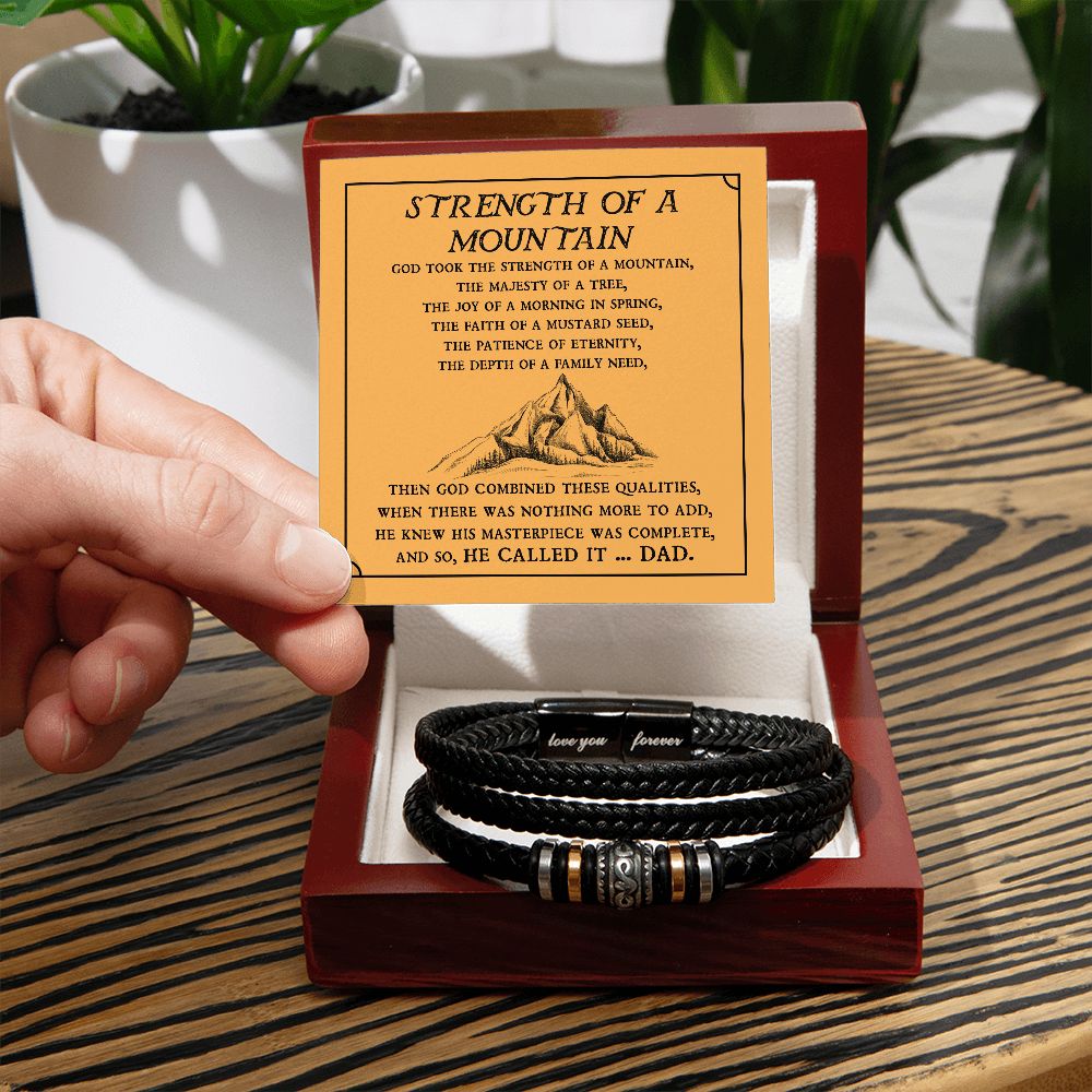 Strength Of A Mountain - Vegan Leather Bracelet For Dad